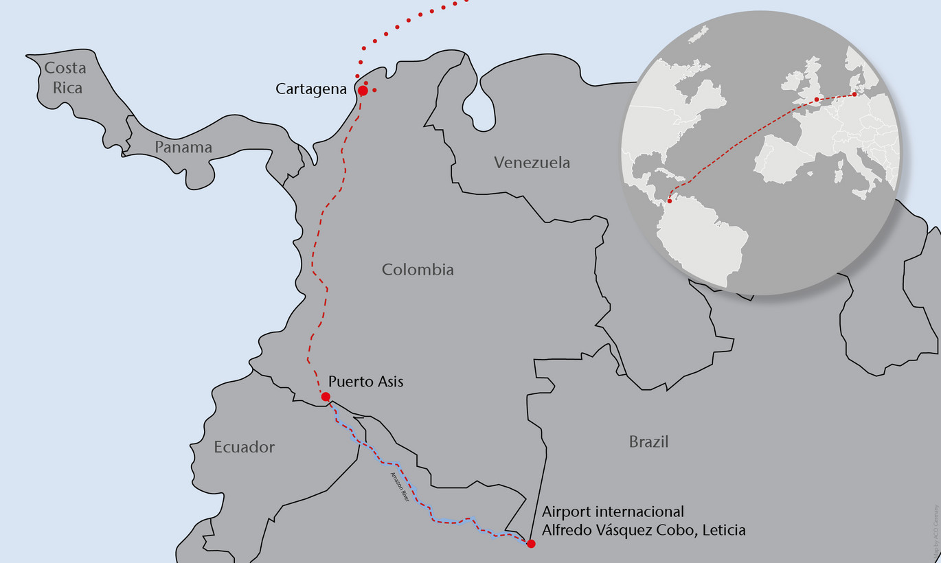 Route of the transport, Europe to South America