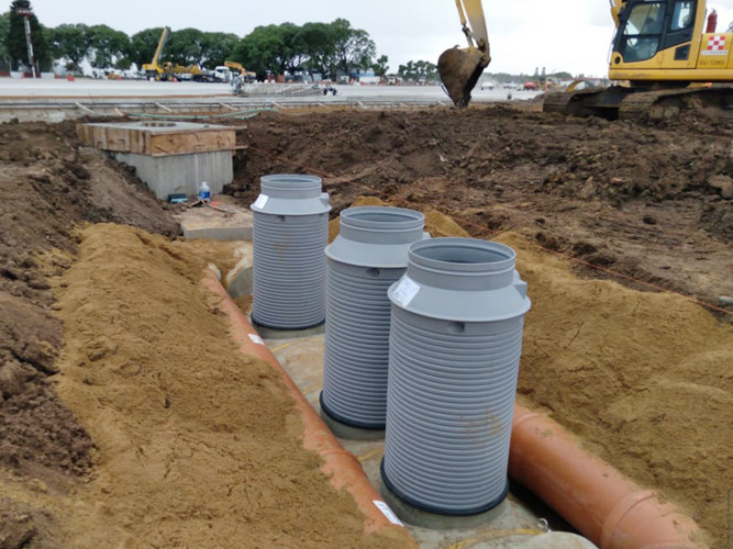 The separator being covered and final installation of the necks of the 3 access chambers