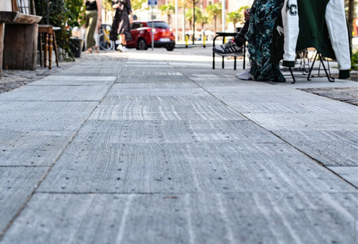 A special, permeable pavement catches rainwater that falls on it.